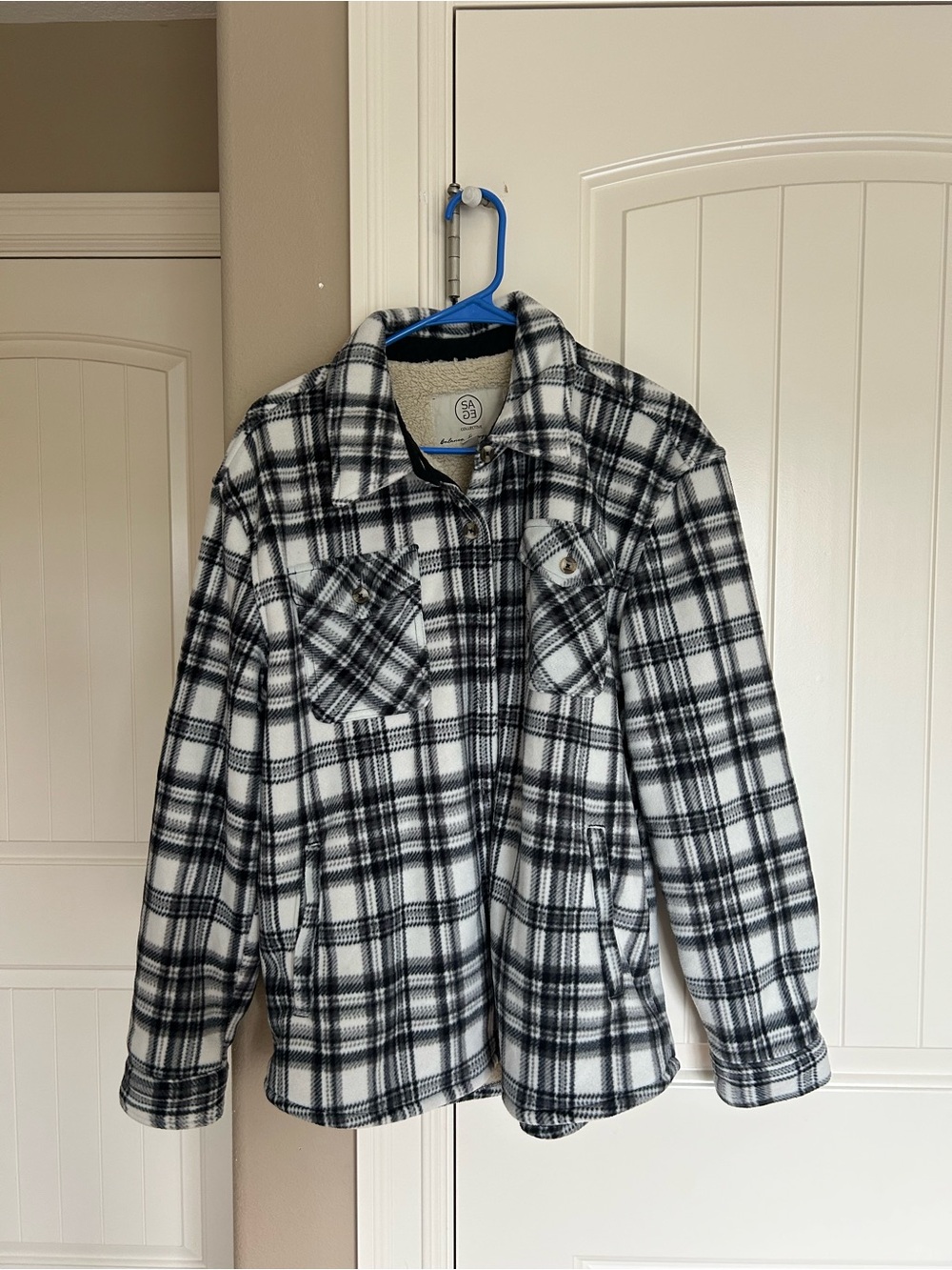 Sage Black and White Plaid Shacket Jacket